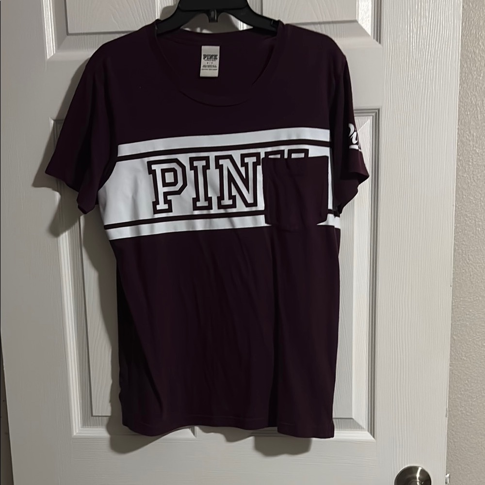 PINK Victoria's Secret Purple and White Short Sleeve Tee